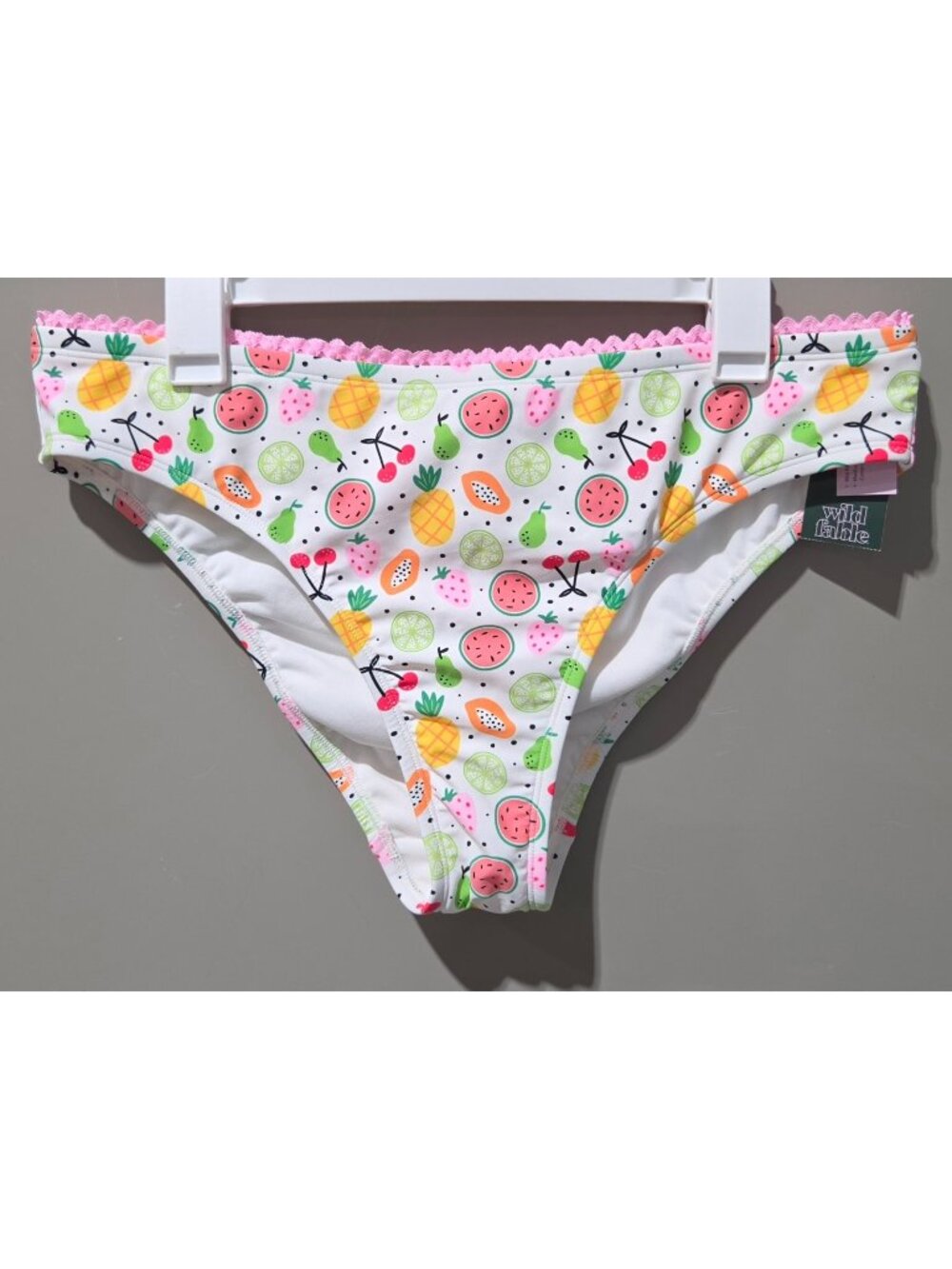 Wild Fable White & Colorful Fruit Print Mid Rise Bikini Swim Bottom -- Plus Sz X